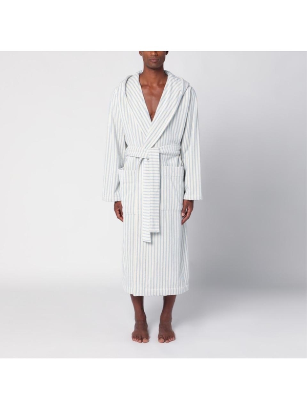 테클라 FW24 Tekla White bathrobe with light blue stripes BT-SOBLSTCO