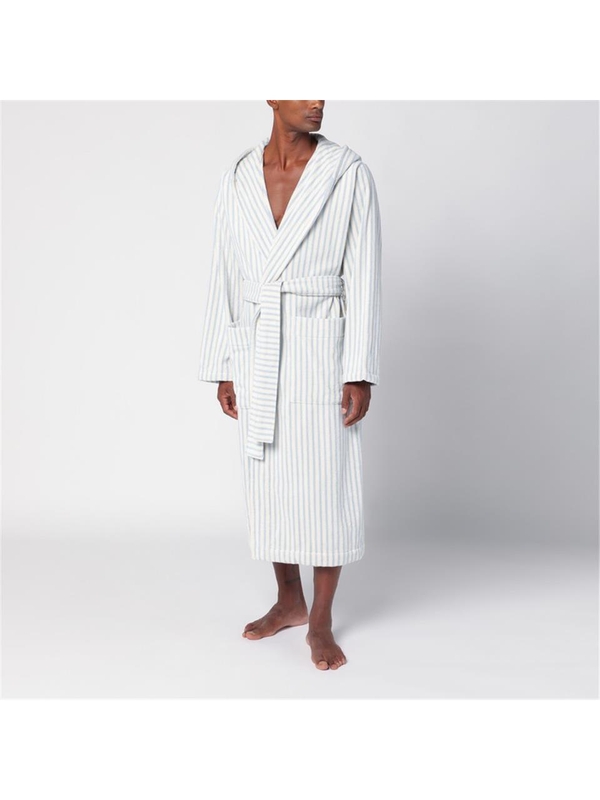 테클라 FW24 Tekla White bathrobe with light blue stripes BT-SOBLSTCO