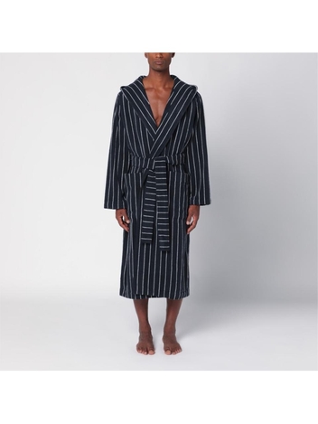 테클라 FW24 Tekla Black bathrobe with white stripes BT-AWCO