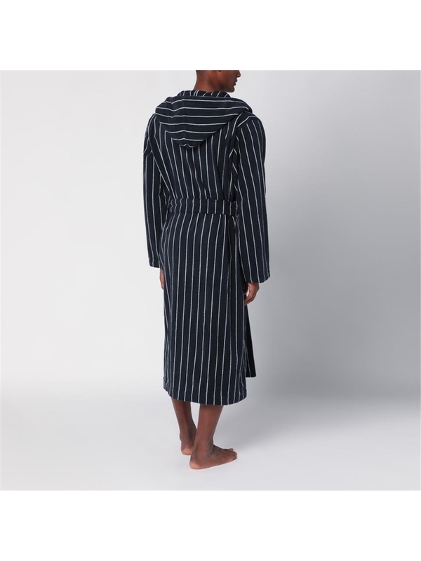 테클라 FW24 Tekla Black bathrobe with white stripes BT-AWCO