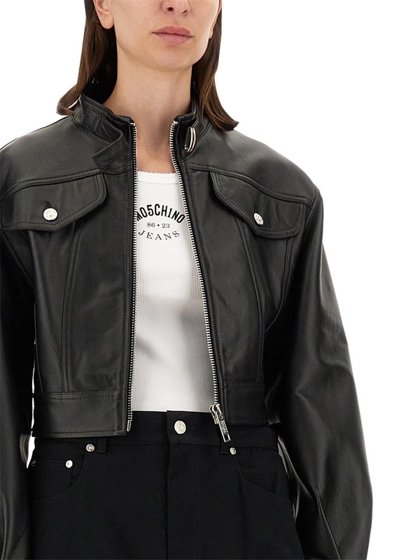 모스키노 FW24 MOSCHINO JEANS Leather Jacket BLACK 37038715_0555