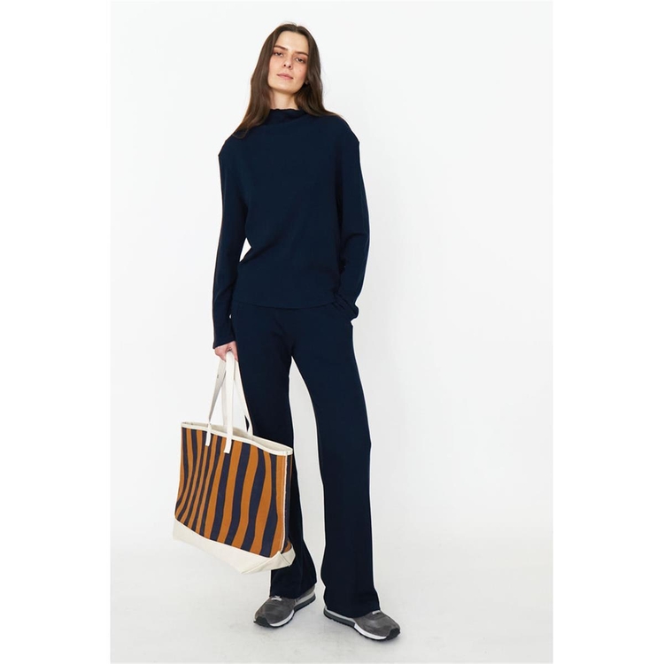 KULE 큘 THE OVER THE SHOULDER STRIPED TOTE - VICUNA/NAVY