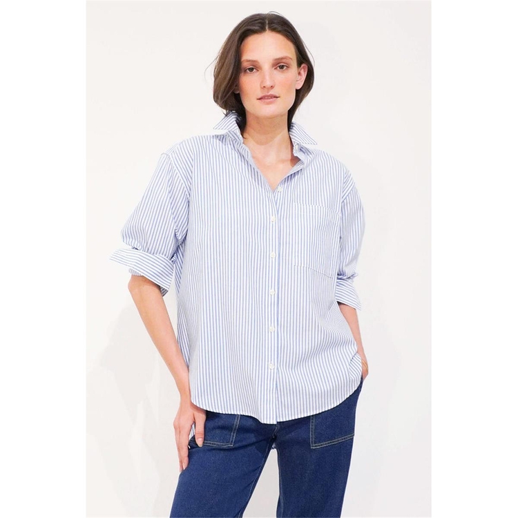 KULE 큘 THE QUINN SHIRT - WHITE/BLUE