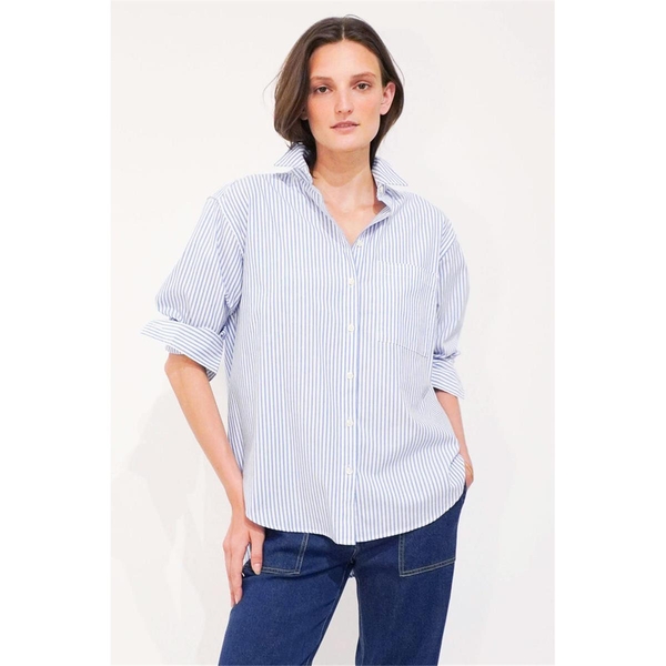 KULE 큘 THE QUINN SHIRT - WHITE/BLUE