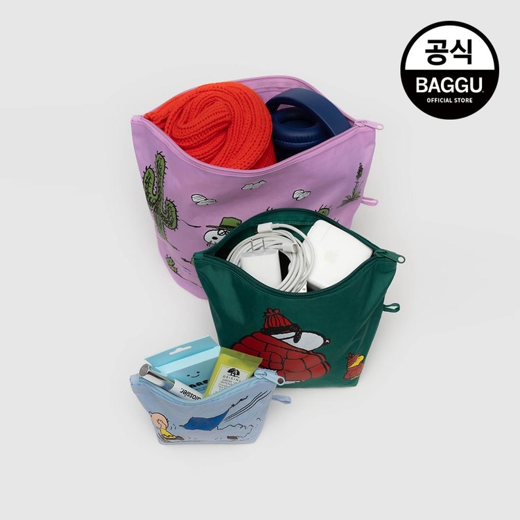 BAGGU 바쿠 고 파우치 3SET 스누피 피넛