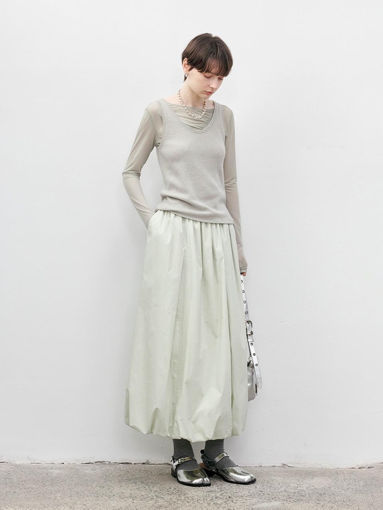 TG_Pleated long balloon skirt_MINT