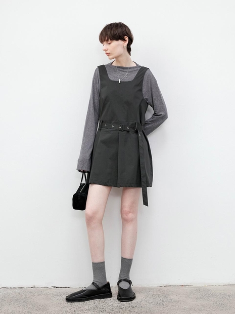 TG_Belted sleeveless short dress_GRAY