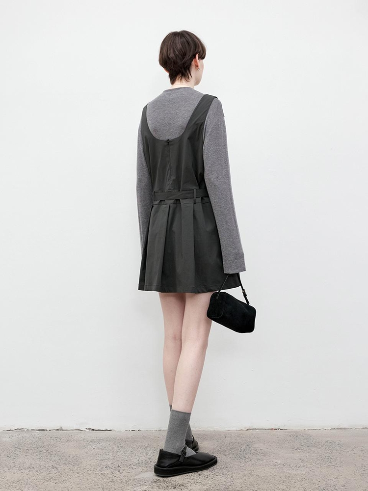 TG_Belted sleeveless short dress_GRAY