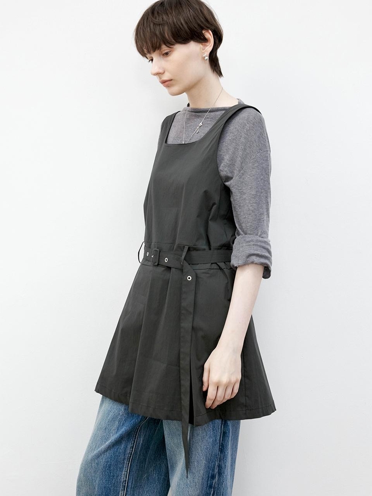 TG_Belted sleeveless short dress_GRAY