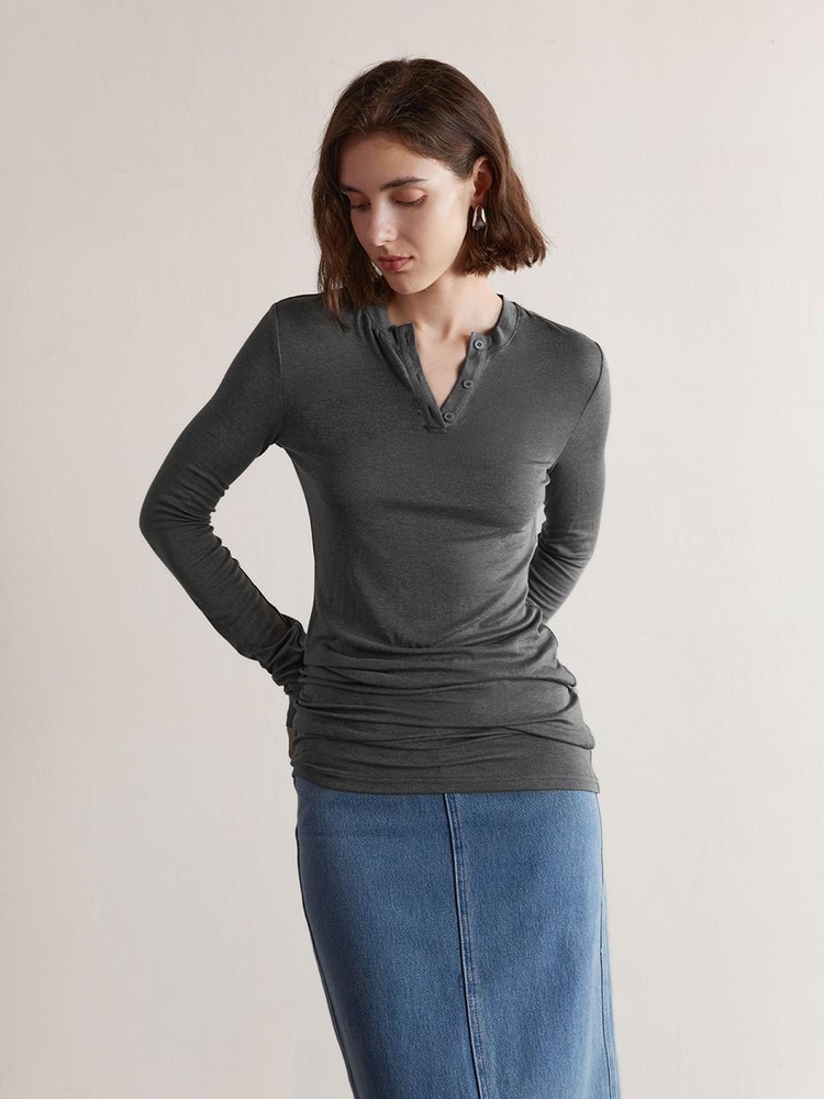 YY_Slim knit button hem long top_4color