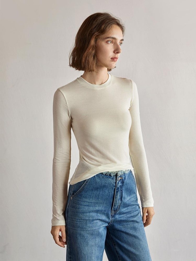 YY_Wool slim crewneck knit top_4color