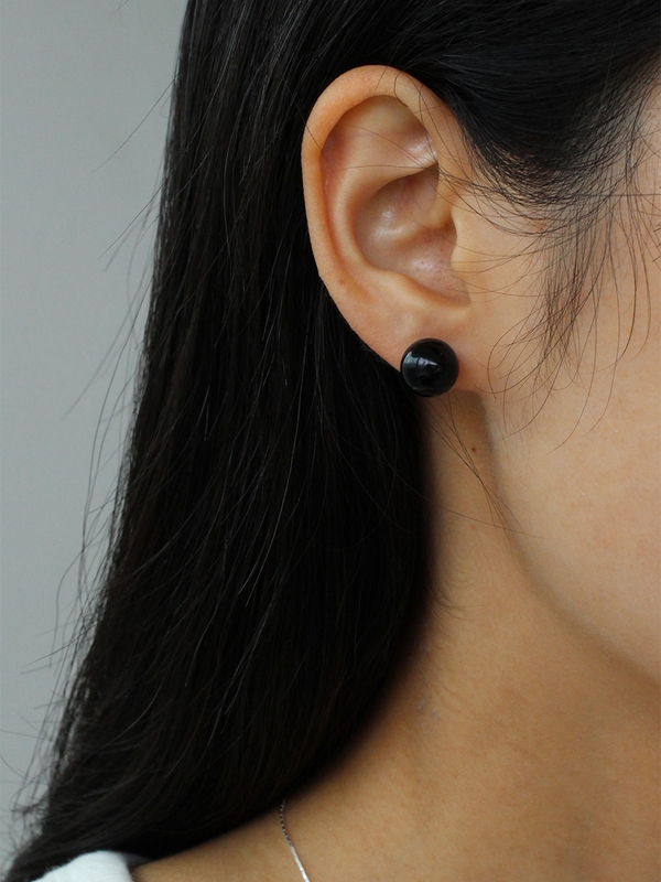 [Silver 925] Basic Onyx Earrings (L)