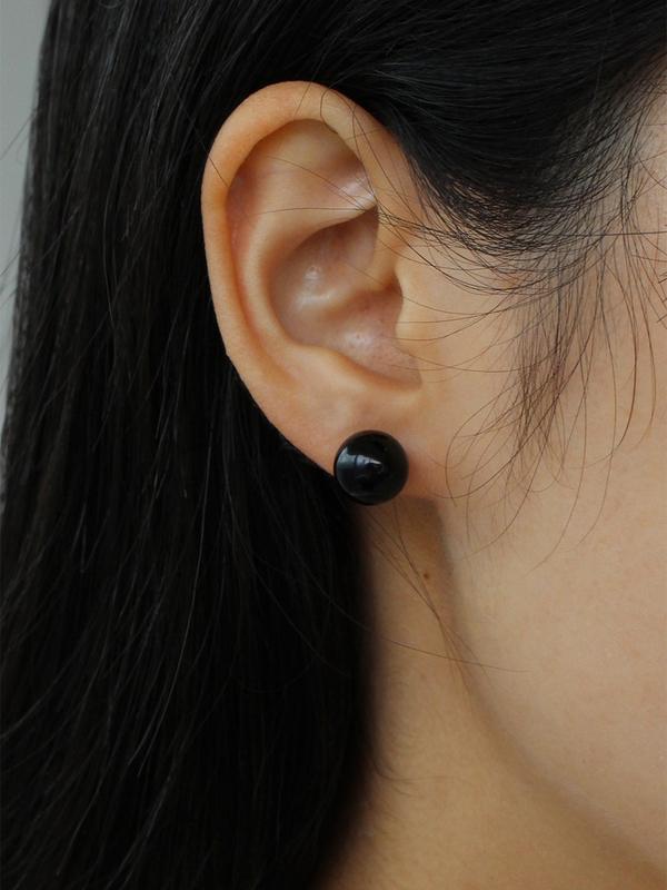 [Silver 925] Basic Onyx Earrings (L)