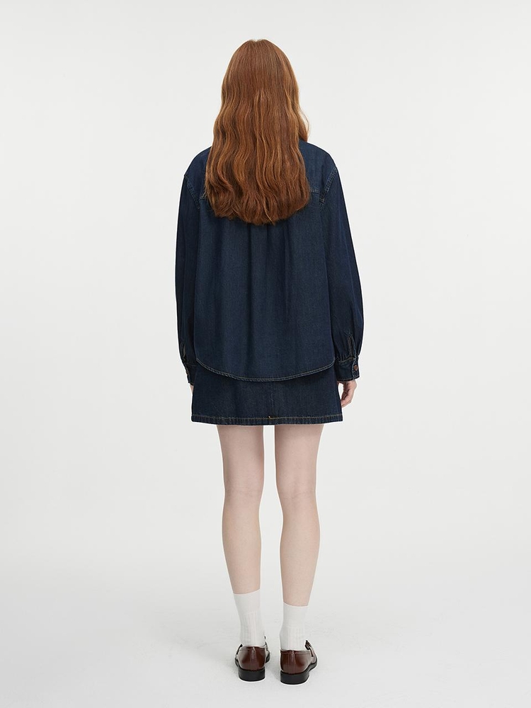 WD_Pleated ribbon denim shirt