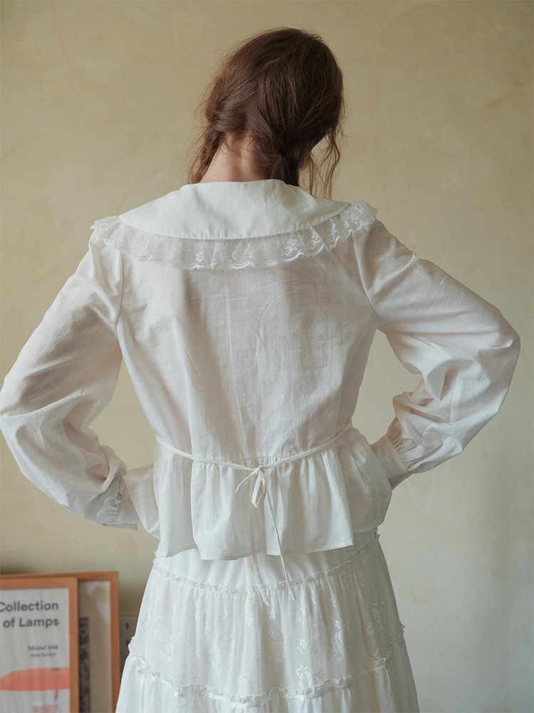 Cest_Pure white lace collar shirt