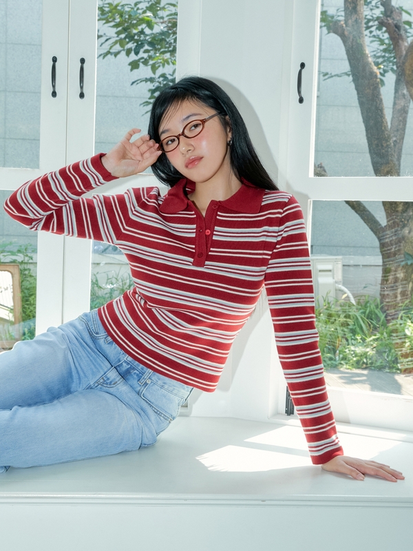 MULTI STRIPE PIQUE KNIT (DARK RED)