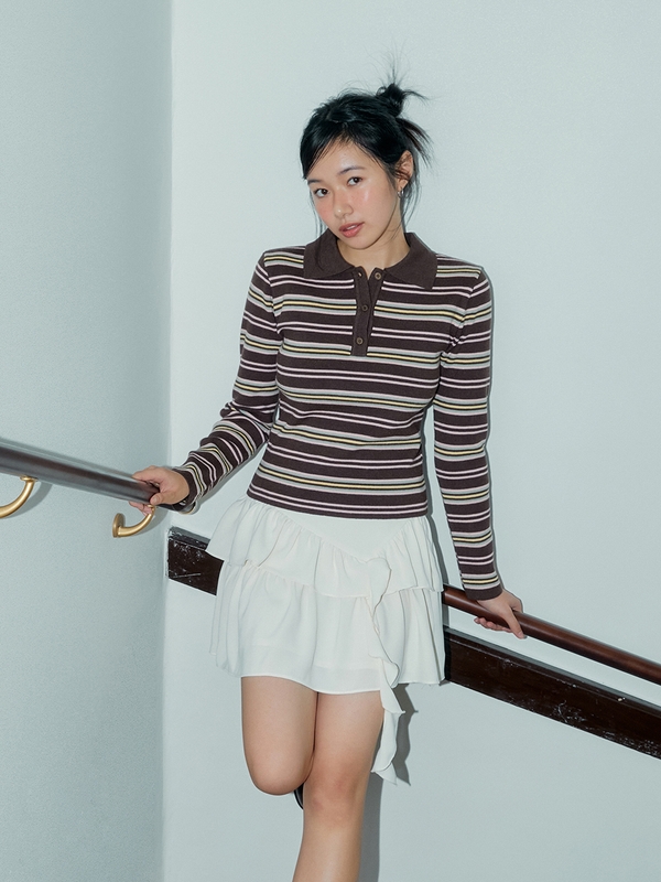 MULTI STRIPE PIQUE KNIT (BROWN)