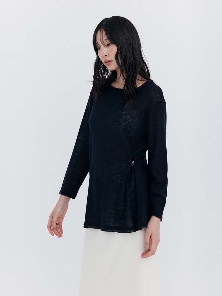 Wool Button Line T-shirt_Navy