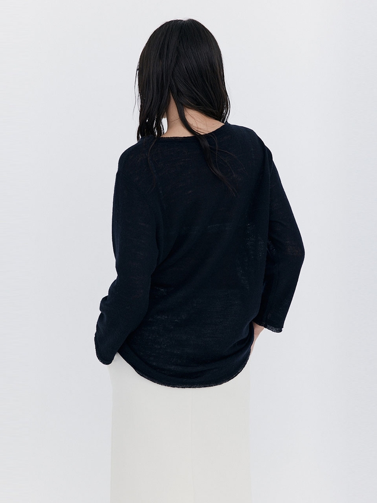 Wool Button Line T-shirt_Navy