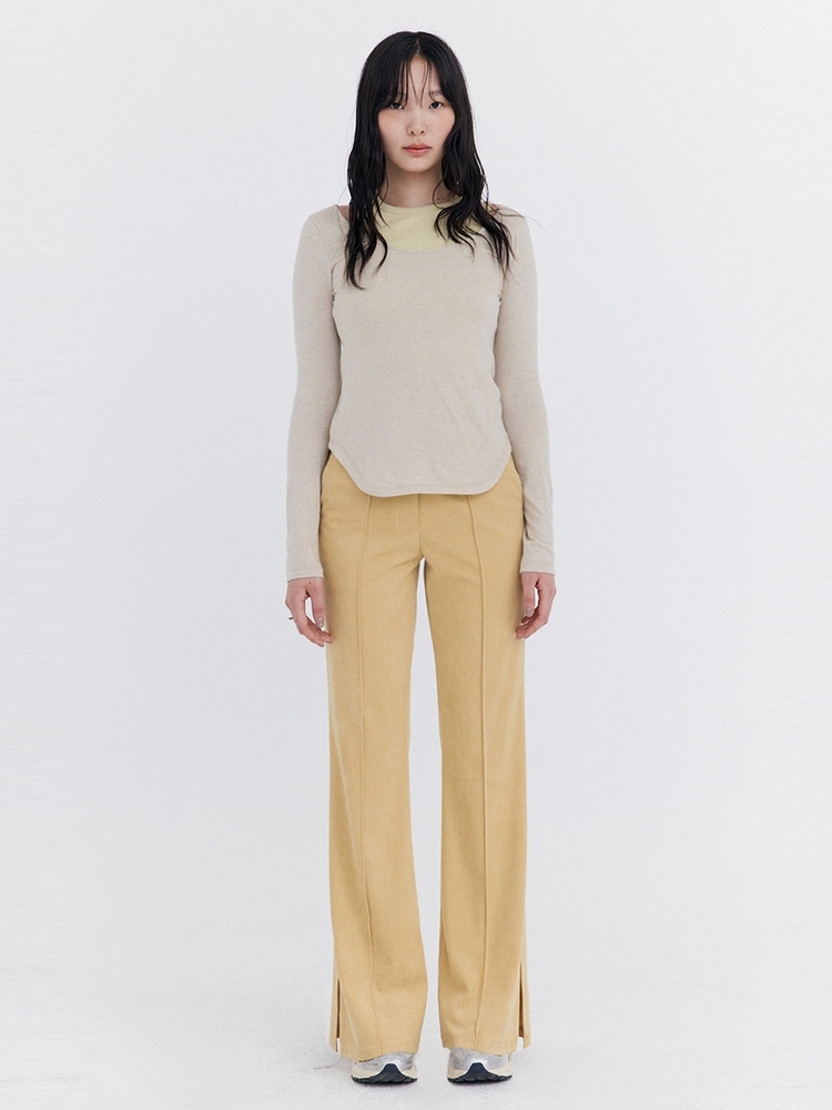 Corduroy semi-Bootcut Pants_Yellow