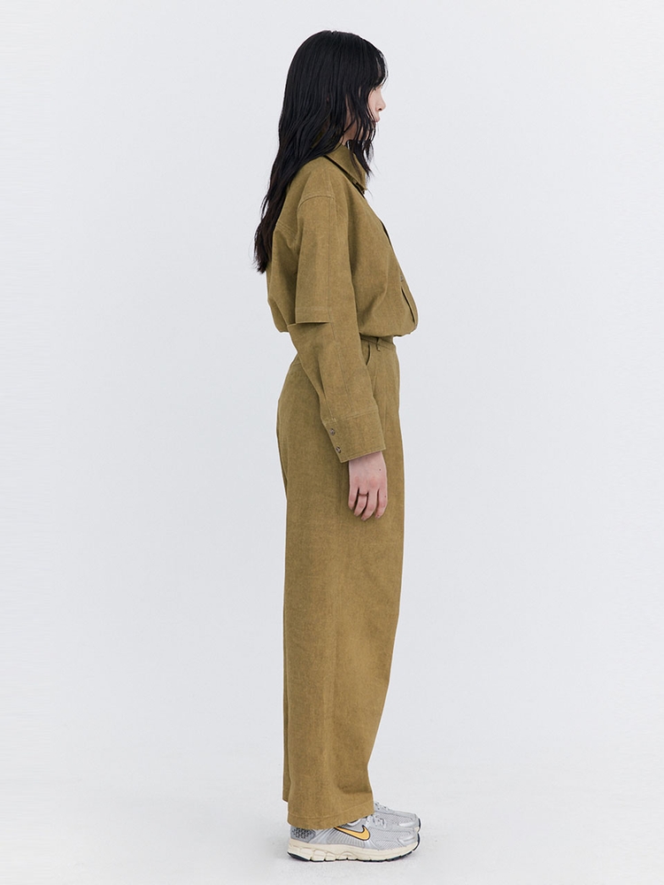 Washed Cotton Wide Pants_Khaki