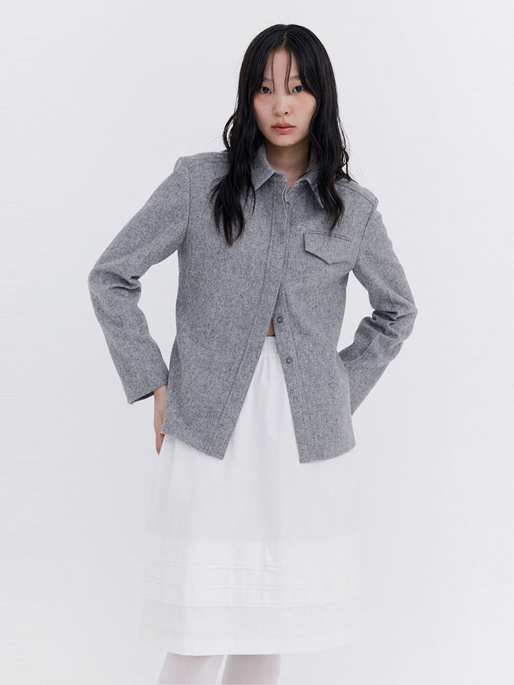 Raw-cut Tuck Skirt_White