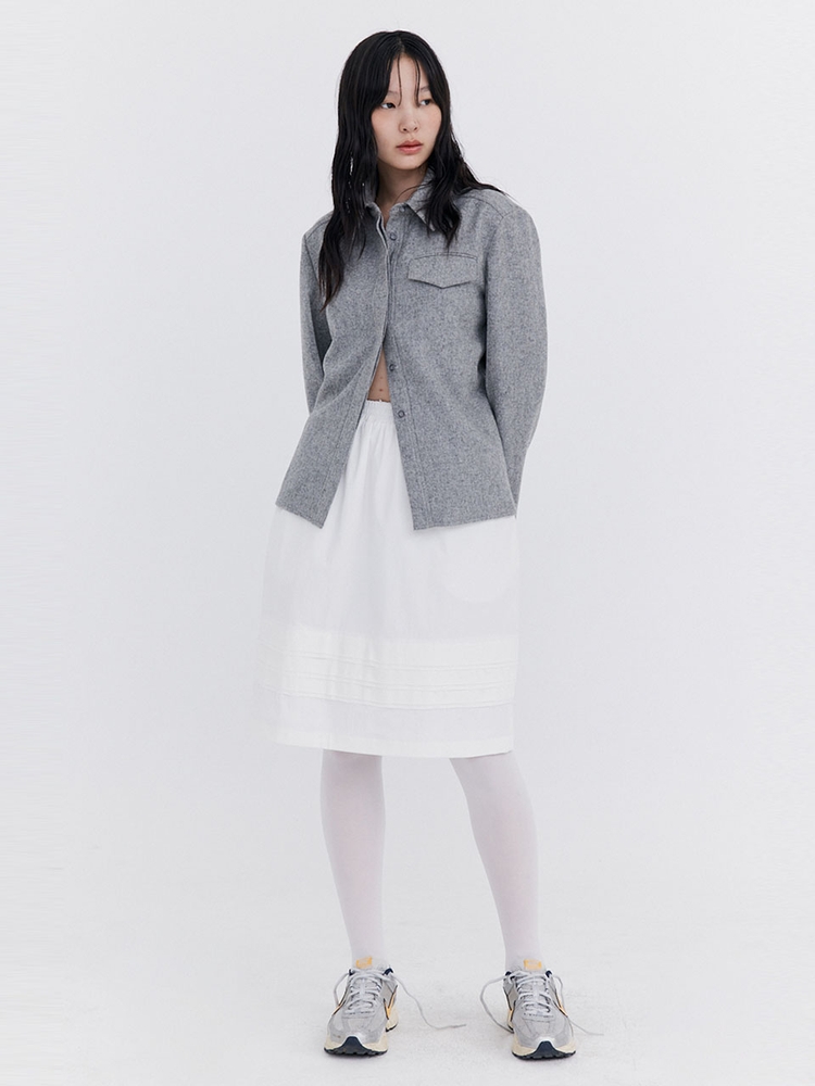 Raw-cut Tuck Skirt_White