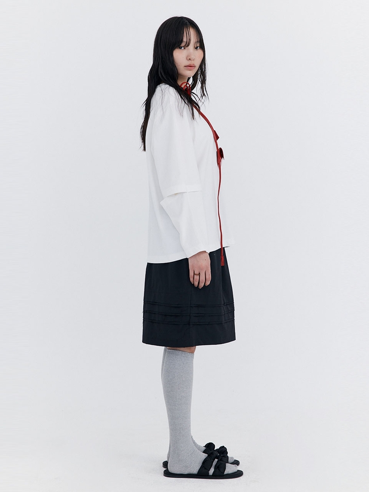 Raw-cut Tuck Skirt_Black