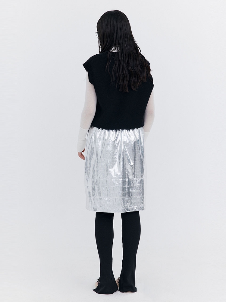 Raw-cut Tuck Skirt_Silver