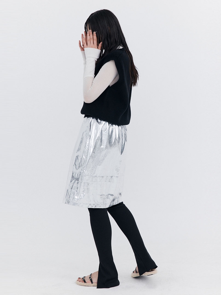 Raw-cut Tuck Skirt_Silver