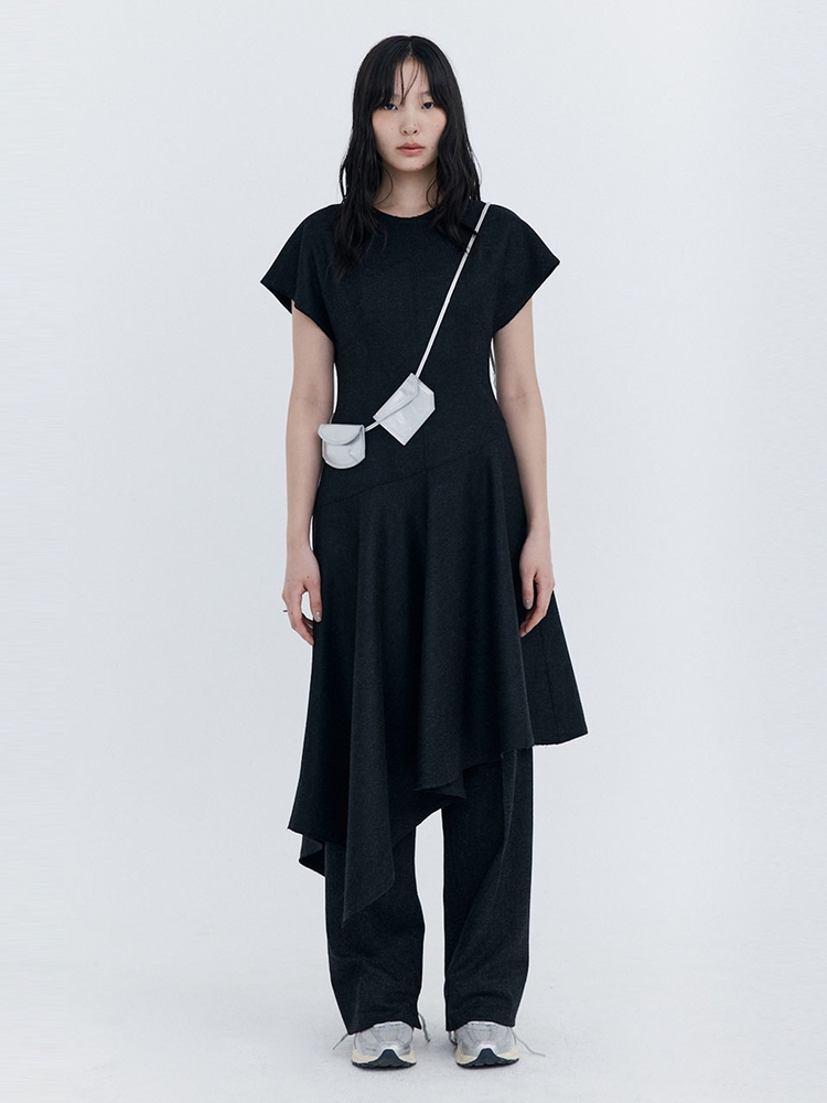 Raw-cut Wool Dress_Charcoal