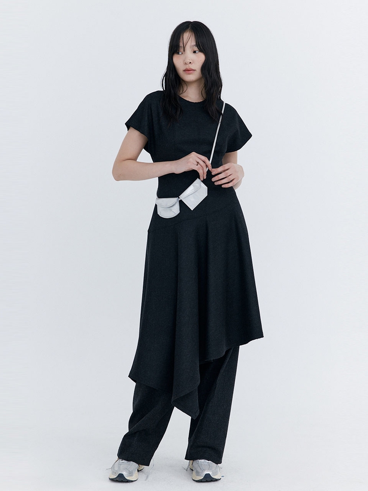 Raw-cut Wool Dress_Charcoal