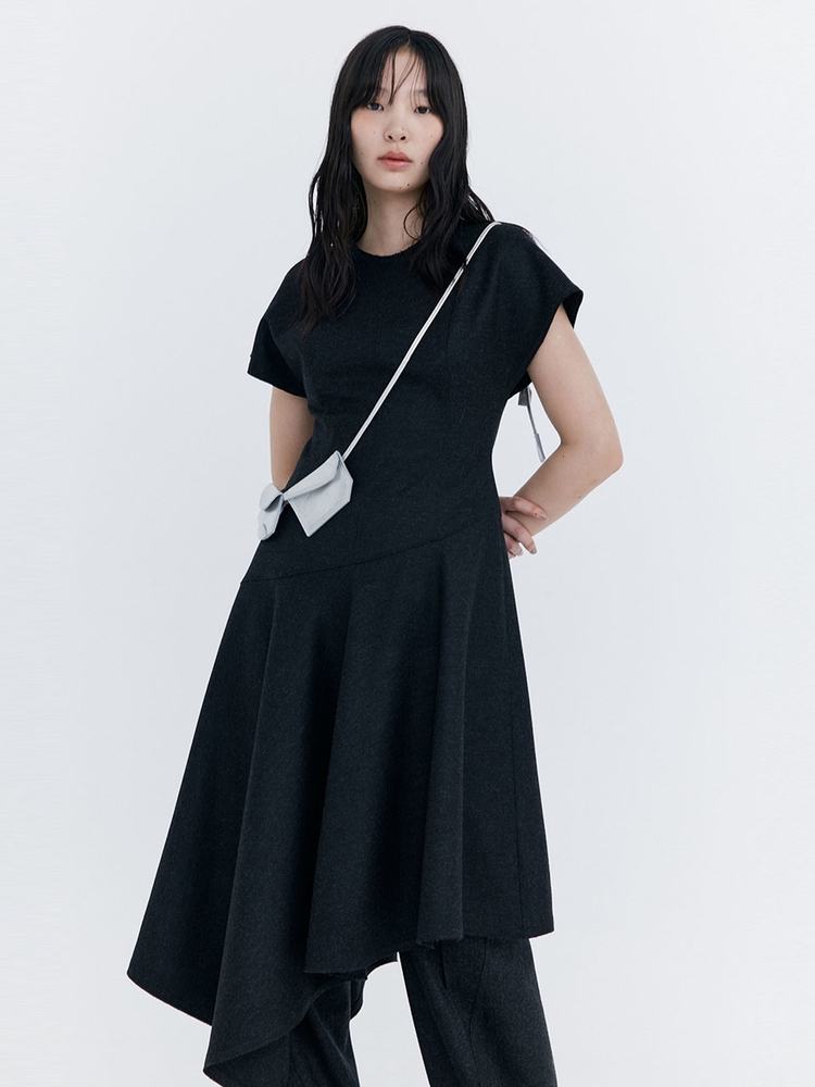 Raw-cut Wool Dress_Charcoal