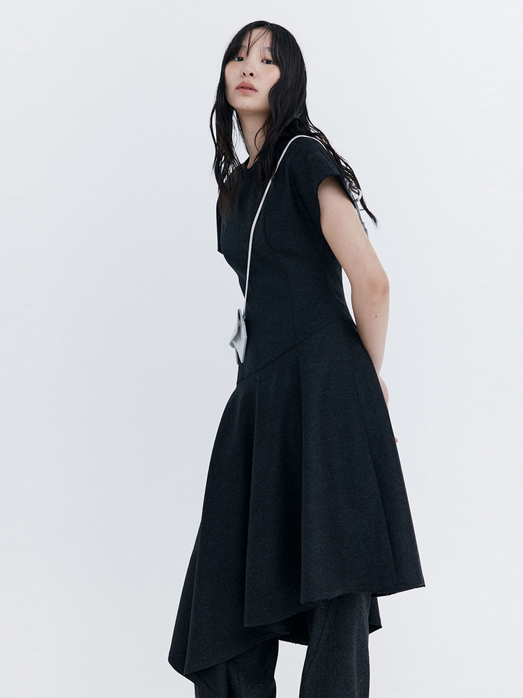 Raw-cut Wool Dress_Charcoal