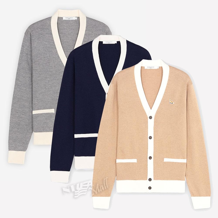 메종키츠네 베이비 폭스 패치 바이컬러 클래식 가디건 HU00542KT1036 MAISON KITSUNE BABY FOX PATCH BI-COLOR CLASSIC CARDIGAN