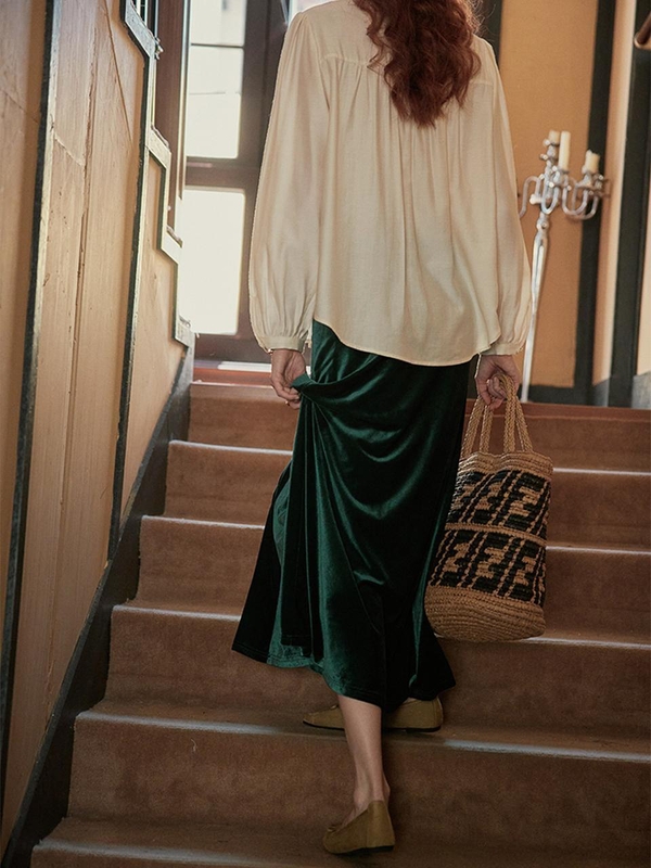 PM_Velvet long banding skirt