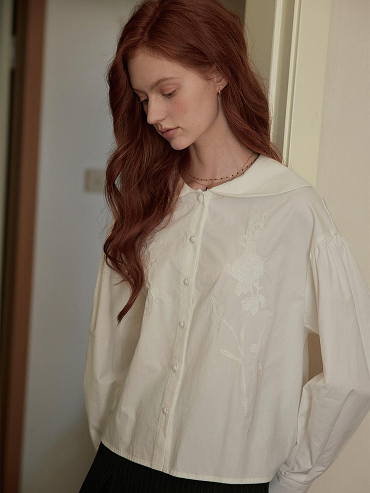 PM_Rose embroidery collar shirt