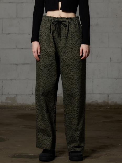 LEOPARD WIDE PANTS - KHAKI