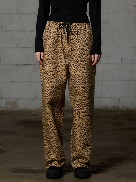 LEOPARD WIDE PANTS - BEIGE