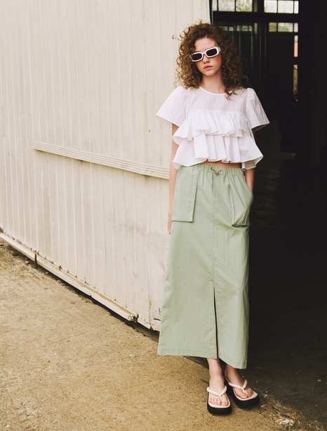 [리퍼브]Pocket Stitch Maxi Skirt, Light Green