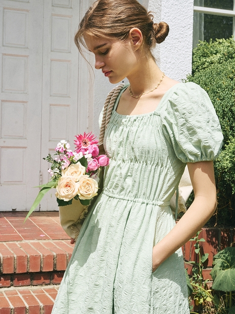 [리퍼브]Banding Puff Dress, Light Green