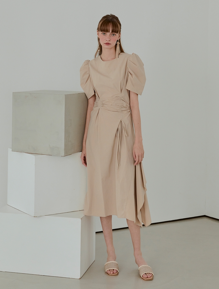 [리퍼브]Pintuck String Dress, Beige