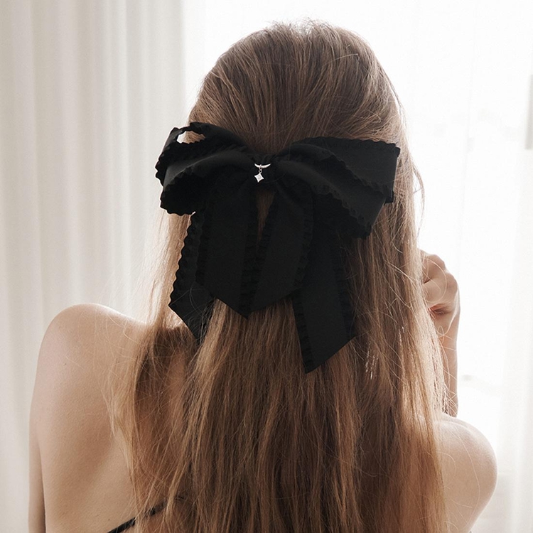 Black Frill Ribbon Hair Pin