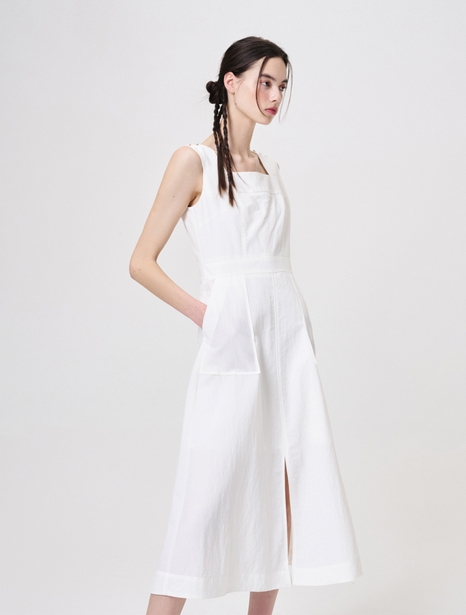 [리퍼브]Shoulder Button Sleeveless Dress, White