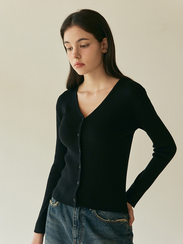 SLIM PIT V-NECK KNIT_BLACK