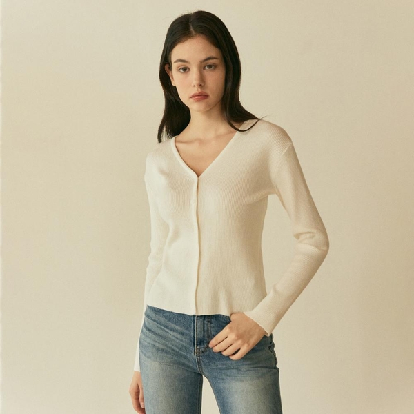 SLIM PIT V-NECK KNIT_IVORY