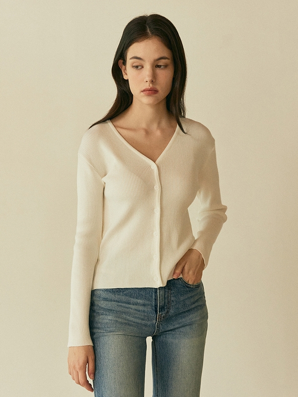 SLIM PIT V-NECK KNIT_IVORY