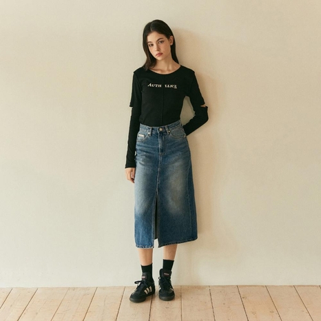 CAT BRUSH LONG SKIRT_DEEP BLUE