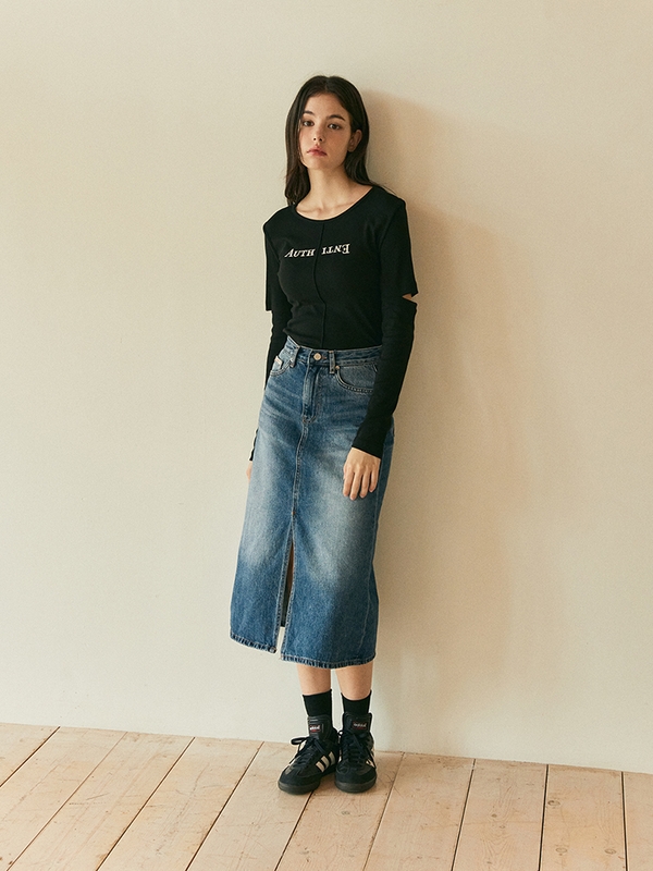 CAT BRUSH LONG SKIRT_DEEP BLUE