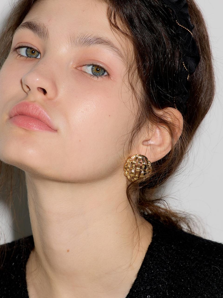 LB_Grid circle earring_GOLD